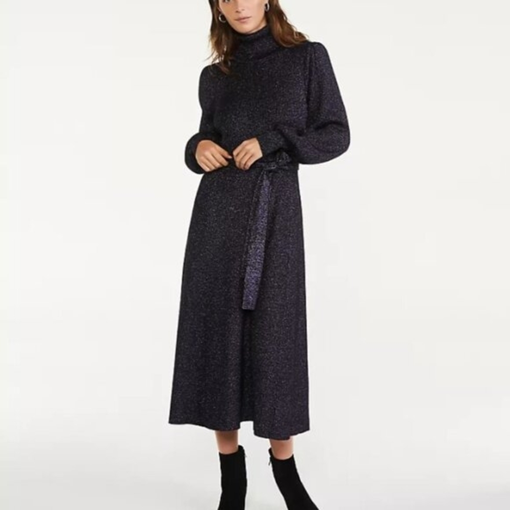 Ann Taylor purple shimmer turtleneck midi sweater dress